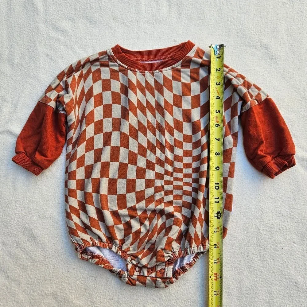 Brixton Phoenix Wavy Checker Rust and Tan Bubble Romper 12-18M
